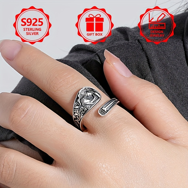 925 Sterling Silver Women's Delicate Adjustable Ring Vintage Engraved Size